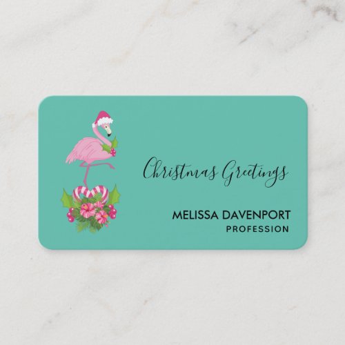 Pink Flamingo in Santa Hat Whimsical Christmas Business Card