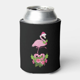 Pink Flamingo in Santa Hat Whimsical Christmas Can Cooler