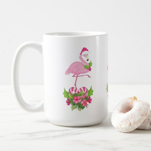 Pink Flamingo in Santa Hat Whimsical Christmas Coffee Mug