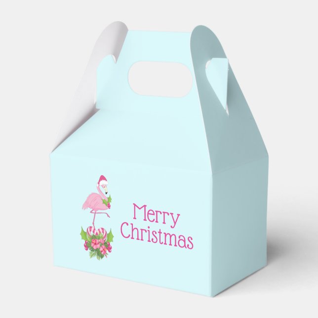 Pink Flamingo in Santa Hat Whimsical Christmas Favor Boxes (Front Side)