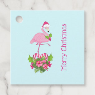 Pink Flamingo in Santa Hat Whimsical Christmas Favor Tags