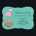 Pink Flamingo in Santa Hat Whimsical Christmas Invitation<br><div class="desc">Christmas invitation with a tropical themed Christmas flamingo wearing a pink santa hat. Underneath its feet is a candy cane bouquet with pretty tropical flowers and pink berries. A sprig of holly on its chest.</div>