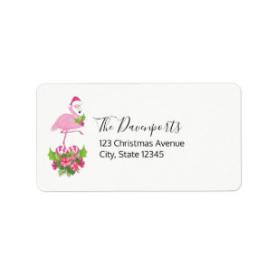 Pink Flamingo in Santa Hat Whimsical Christmas Label