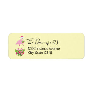 Pink Flamingo in Santa Hat Whimsical Christmas Label