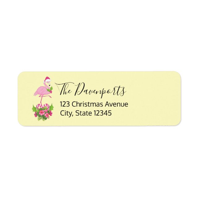 Pink Flamingo in Santa Hat Whimsical Christmas Label (Front)