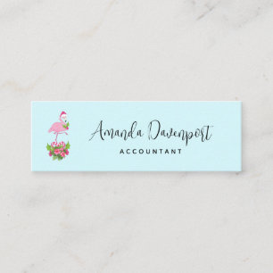 Pink Flamingo in Santa Hat Whimsical Christmas Mini Business Card