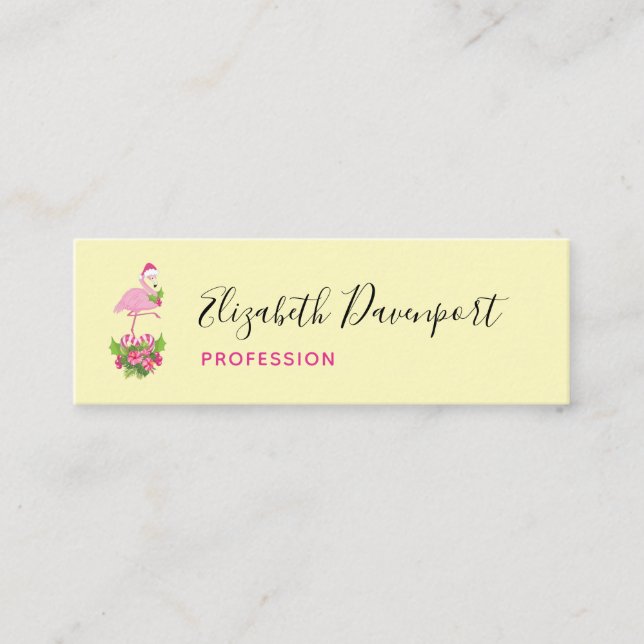 Pink Flamingo in Santa Hat Whimsical Christmas Mini Business Card (Front)