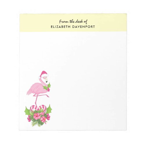 Pink Flamingo in Santa Hat Whimsical Christmas Notepad
