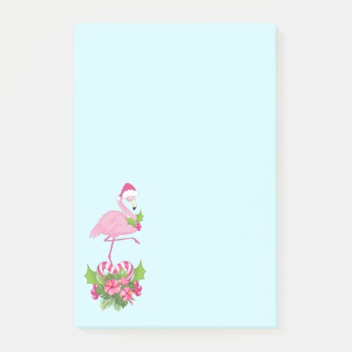 Pink Flamingo in Santa Hat Whimsical Christmas Post_it Notes