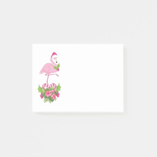 Pink Flamingo in Santa Hat Whimsical Christmas Post_it Notes