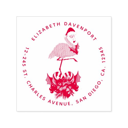 Pink Flamingo in Santa Hat Whimsical Christmas Self_inking Stamp