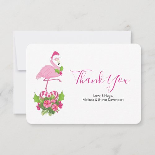 Pink Flamingo in Santa Hat Whimsical Christmas Thank You Card