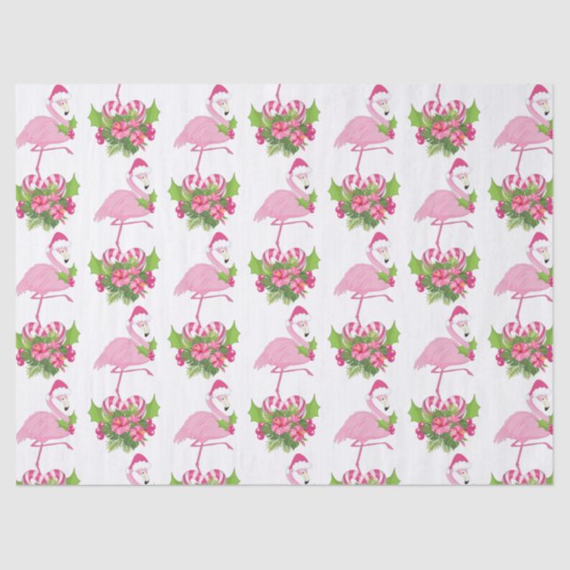 Pink Flamingo in Santa Hat Whimsical Christmas Tissue Paper (Front)