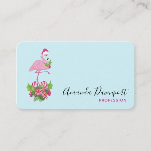 Pink Flamingo in Santa Hat with Candy Cane Bouquet Business Card