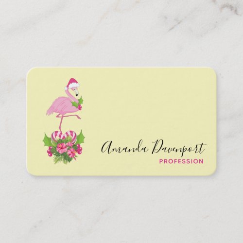 Pink Flamingo in Santa Hat with Candy Cane Bouquet Business Card