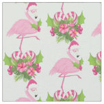 Pink Flamingo in Santa Hat with Candy Cane Bouquet Fabric