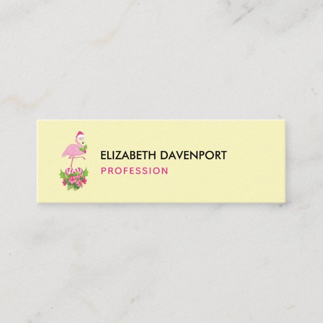 Pink Flamingo in Santa Hat with Candy Cane Bouquet Mini Business Card (Front)