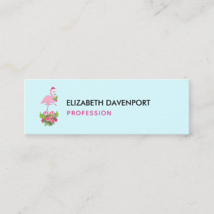 Pink Flamingo in Santa Hat with Candy Cane Bouquet Mini Business Card
