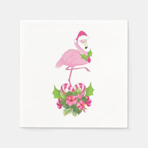Pink Flamingo in Santa Hat with Candy Cane Bouquet Napkins