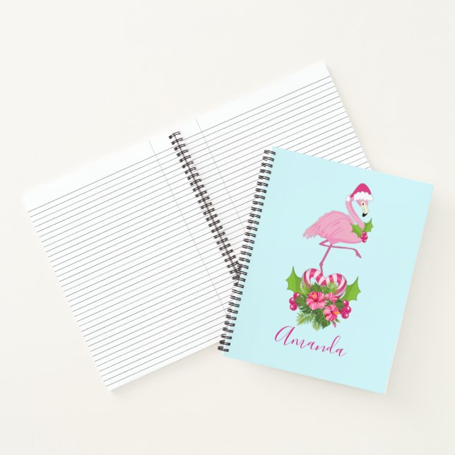 Pink Flamingo in Santa Hat with Candy Cane Bouquet Notebook (Inside)