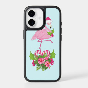 Pink Flamingo in Santa Hat with Candy Cane Bouquet iPhone 17 Case