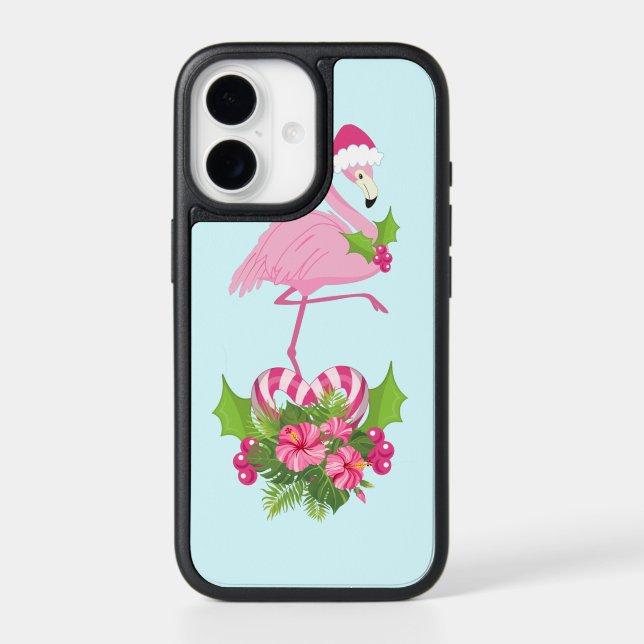 Pink Flamingo in Santa Hat with Candy Cane Bouquet Otterbox iPhone Case (Back)