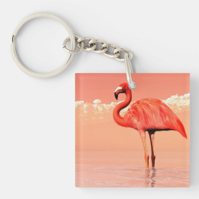 Pink flamingo in the water - 3D render Keychain (Front)