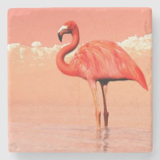 Pink flamingo in the water - 3D render Stone Coaster