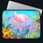 Pink Flamingo In Tropical Forest Laptop Sleeve<br><div class="desc">Cute very light pink and white flamingo watercolors illustration with colorful tropical flowers and trees design. Purple and turquoise gradient background image.</div>