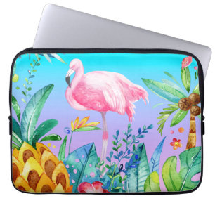 Pink Flamingo In Tropical Forest Laptop Sleeve