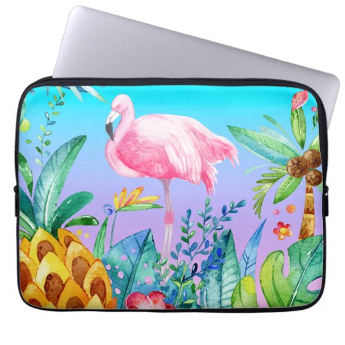 Pink Flamingo In Tropical Forest Laptop Sleeve