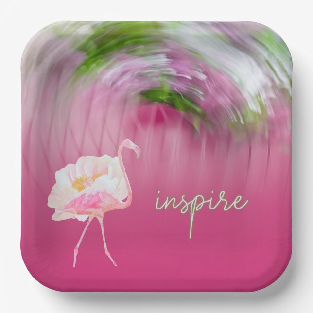 Pink Flamingo Inspirational Saying Inspire Paper Plates (Front)