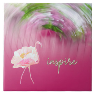 Pink Flamingo Inspirational Saying Inspire Quote  Ceramic Tile