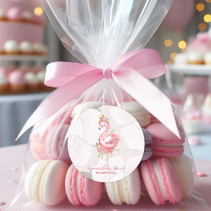 Pink Flamingo It's a Girl Baby Shower Classic Round Sticker