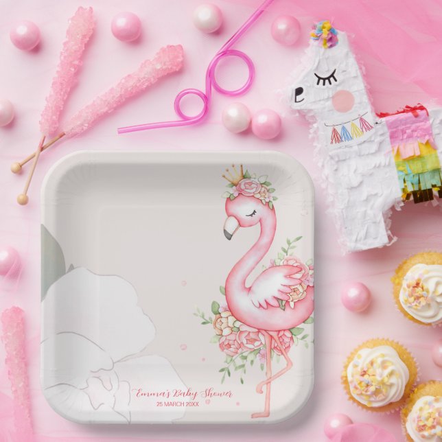Pink Flamingo It's a Girl Baby Shower   Paper Plates (Party)