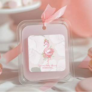 Pink Flamingo It's a Girl Baby Shower Square Sticker