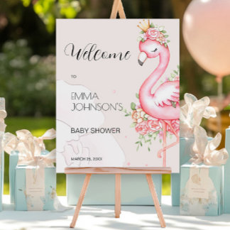 Pink Flamingo It's a Girl Baby Shower Welcome Poster