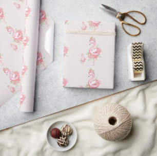 Pink Flamingo It's a Girl Baby Shower  Wrapping Paper