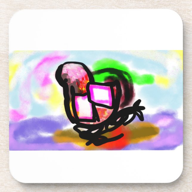 Pink flamingo joy love  beverage coaster (Front)