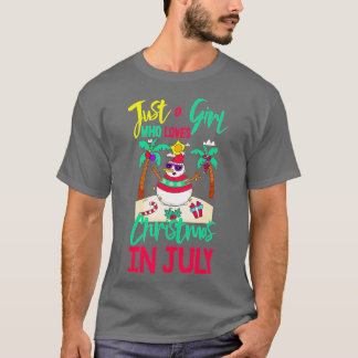 Pink Flamingo Just A Girl Who Loves Christmas In J T-Shirt