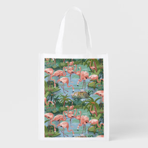 Pink Flamingo Lagoon Paint by Number Grocery Bag