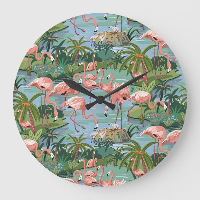 Pink Flamingo Lagoon Paint by Number Large Clock (Front)
