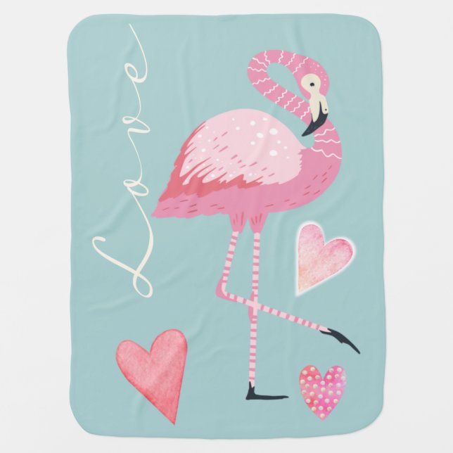 Pink Flamingo Love Blanket (Front)