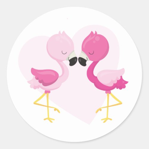 Pink Flamingo Love Classic Round Sticker