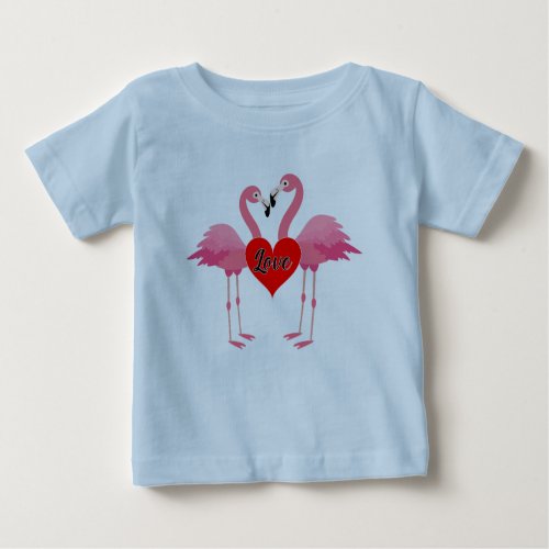 Pink Flamingo Love Design _ Baby Fine Jersey T_Shi Baby T_Shirt