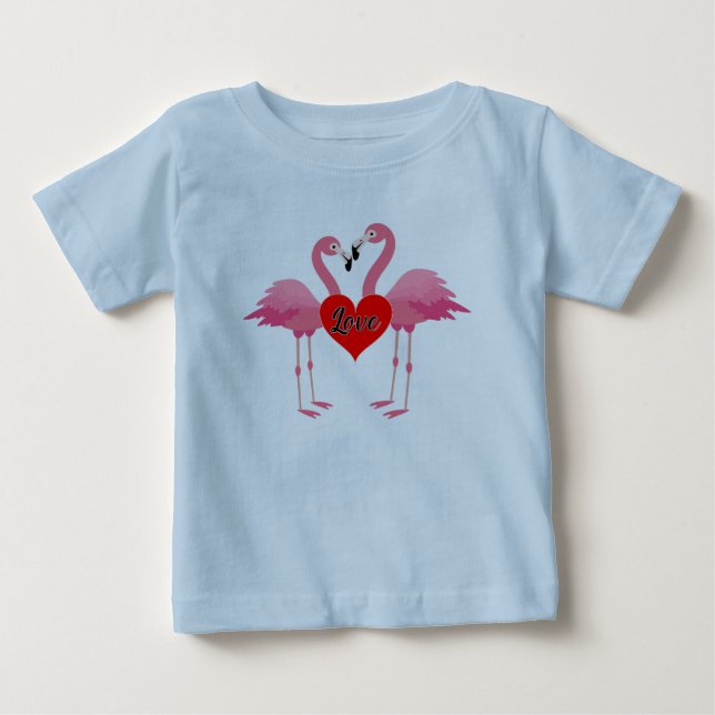 Pink Flamingo Love Design - Baby Fine Jersey T-Shi Baby T-Shirt (Front)