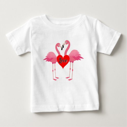 Pink Flamingo Love Design _ Baby Fine Jersey T_Shi Baby T_Shirt
