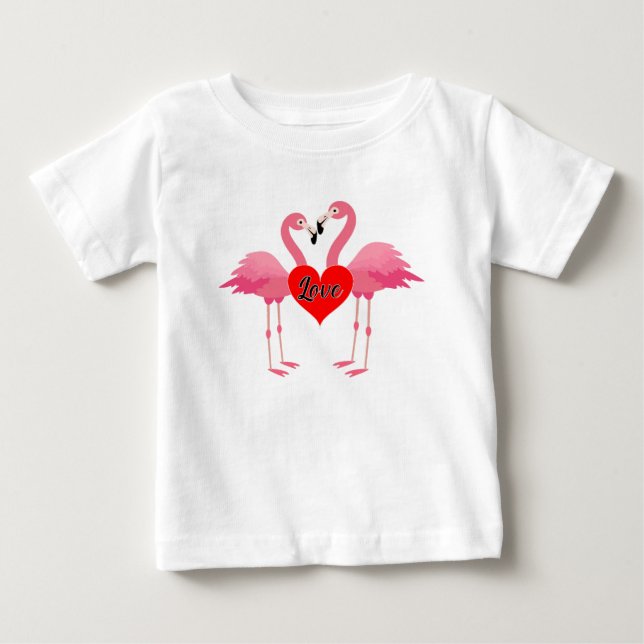 Pink Flamingo Love Design - Baby Fine Jersey T-Shi Baby T-Shirt (Front)