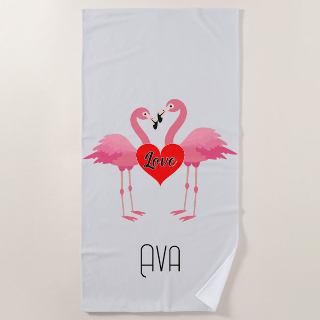 Pink Flamingo Love Design - Beach Towel (Front)