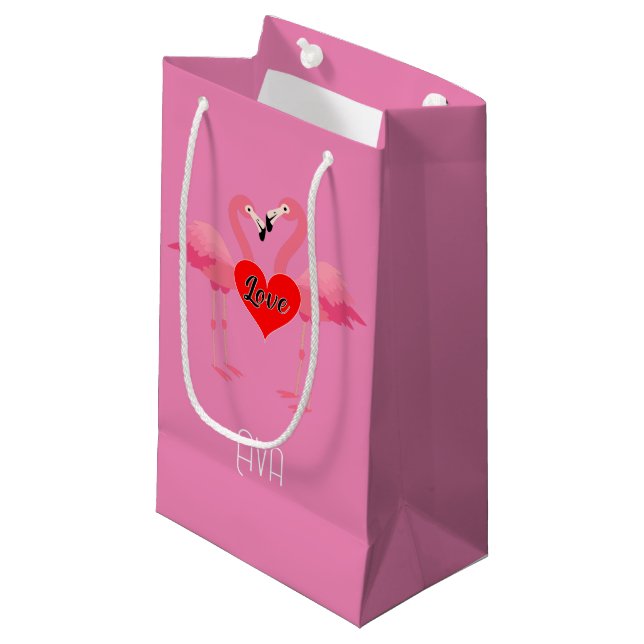 Pink Flamingo Love Design - Gift Bag - Small (Front Angled)